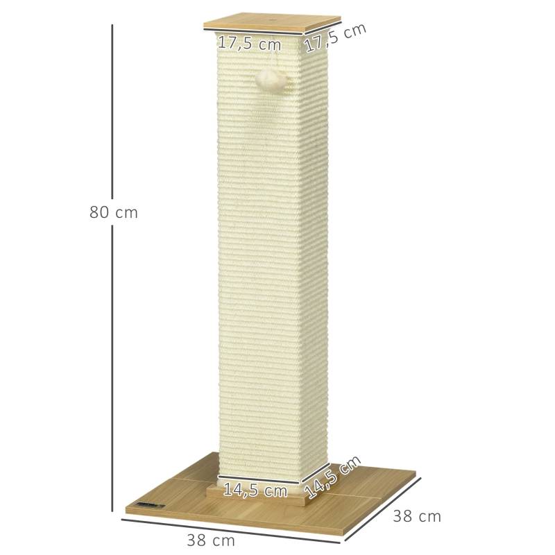 ComfortXL - Poteau Griffoir Chat Sisal Naturel Socle Bois Jouet Suspendu 80cm Beige - ComfortXL Pet Living - Image 3