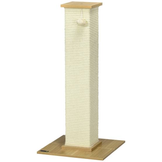 ComfortXL - Poteau Griffoir Chat Sisal Naturel Socle Bois Jouet Suspendu 80cm Beige - ComfortXL Pet Living - Image 2