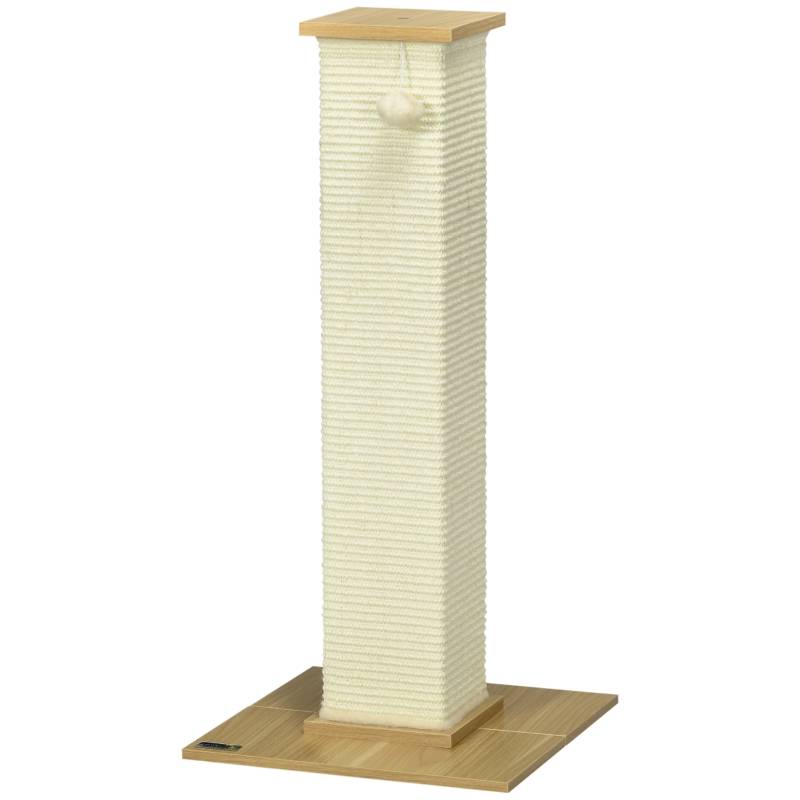 ComfortXL - Poteau Griffoir Chat Sisal Naturel Socle Bois Jouet Suspendu 80cm Beige - ComfortXL Pet Living - Image 2
