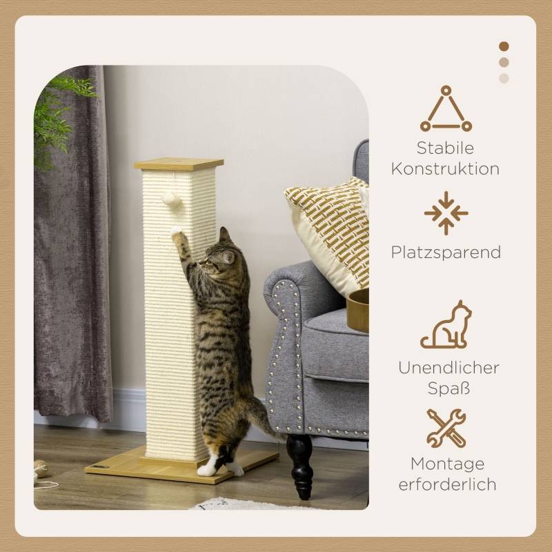 ComfortXL - Poteau Griffoir Chat Sisal Naturel Socle Bois Jouet Suspendu 80cm Beige - ComfortXL Pet Living - Image 4