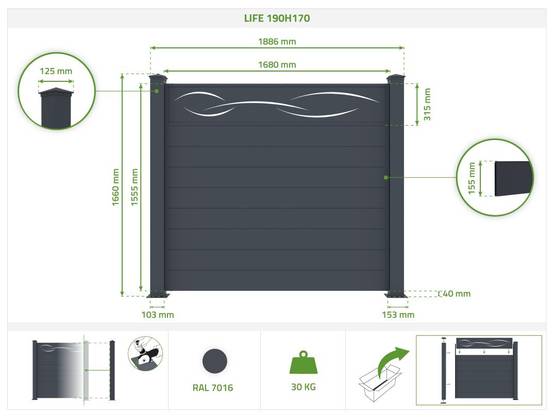 CASANOOV - Casanoov Lot de 2 kits de clôture aluminium LIFE H.170 cm - kits complet 3.8m - Image 2