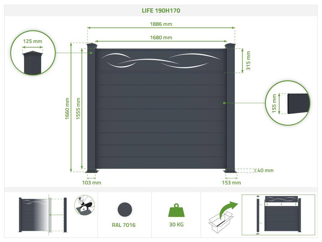CASANOOV - Casanoov Lot de 2 kits de clôture aluminium LIFE H.170   cm - kits complet 3.8m - Image 2