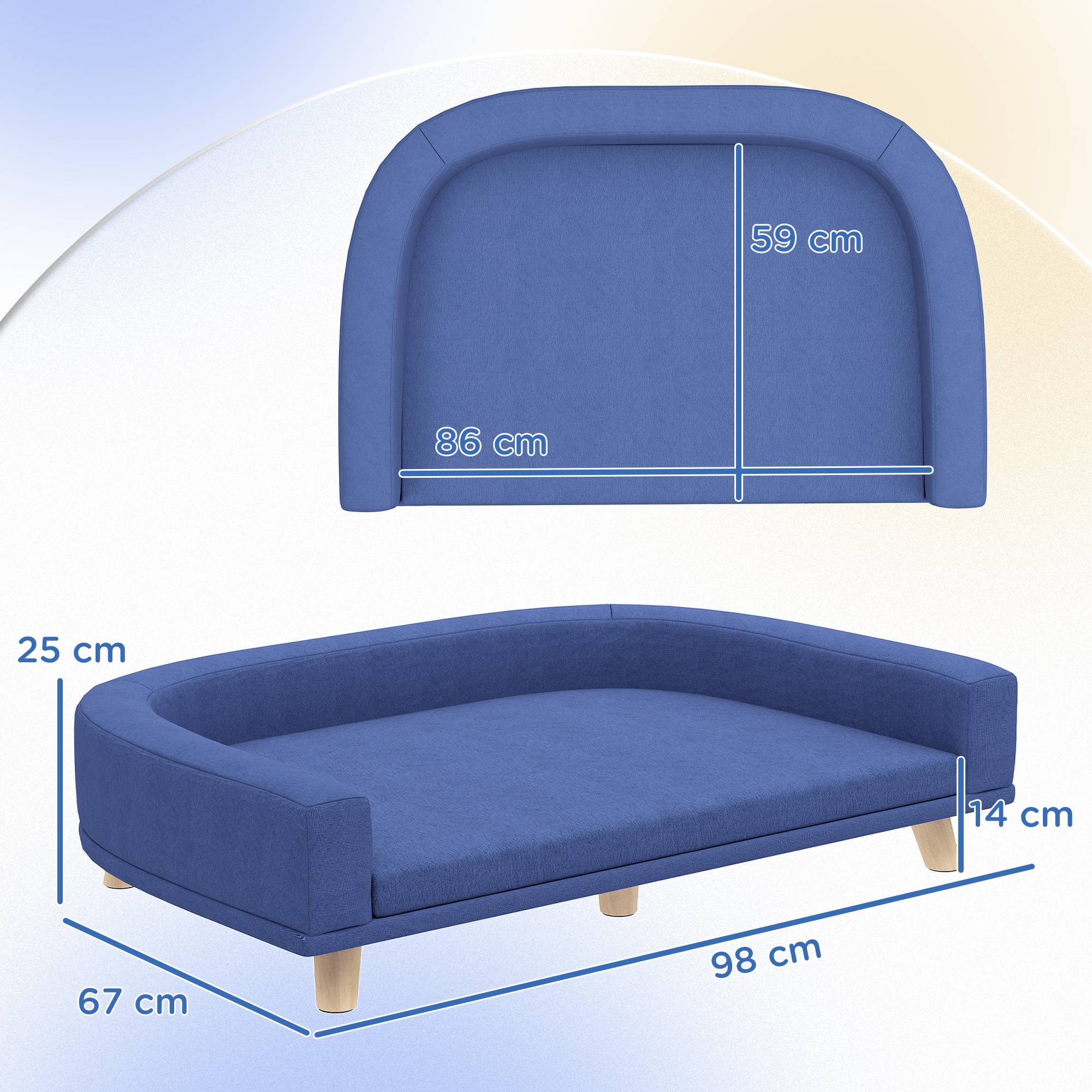 Sans Marque - Canapé chien grand lit surélevé coussin lavable cadre bois tissu polyester 98x67x25 cm bleu - Image 5