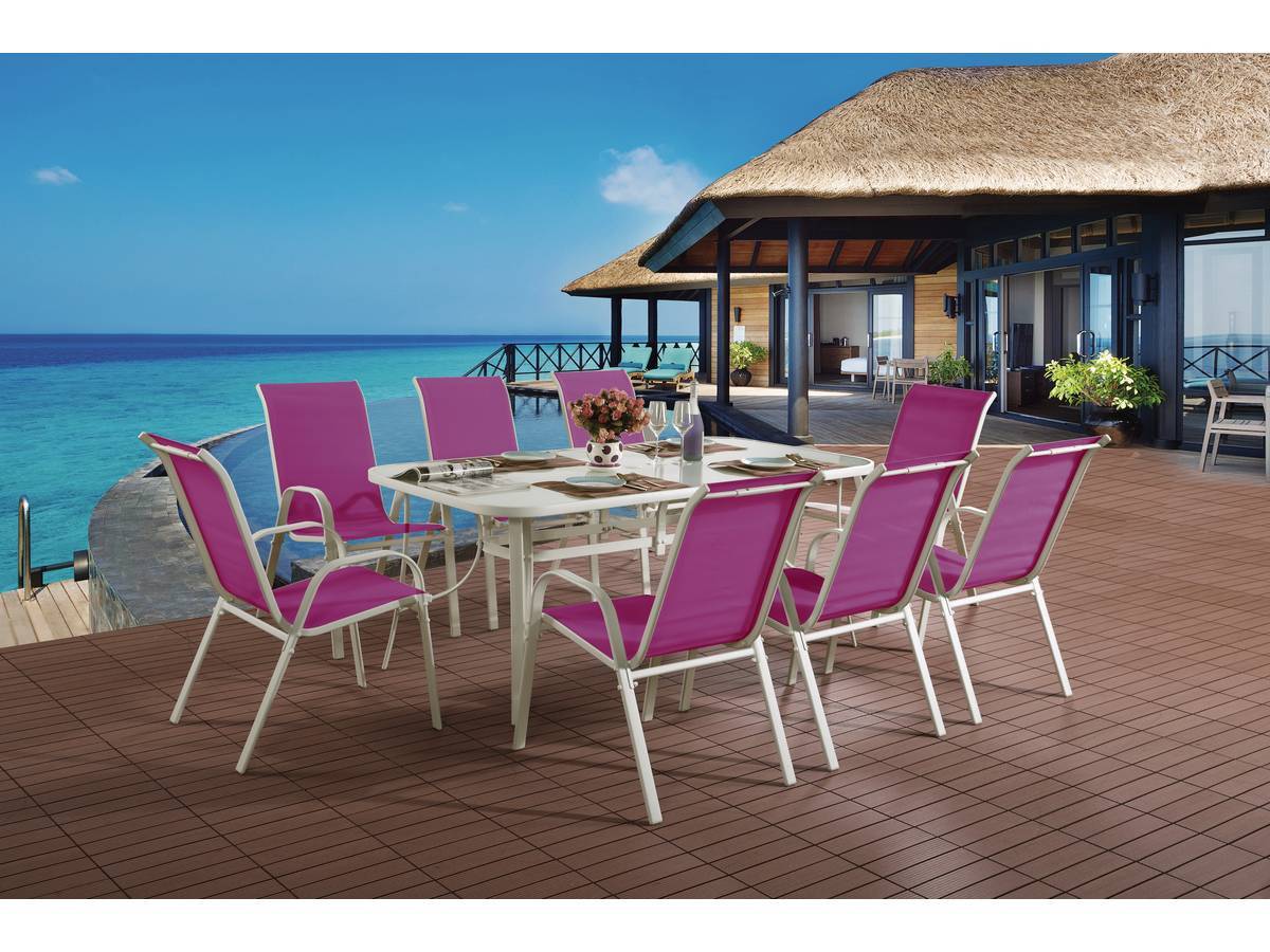 Habitat Et Jardin - Table Et Chaises De Jardin En Textilène "cordoba Xl 180" - Phoenix - 8 Places - Fuschia -habitat Et Jardin - Image 2