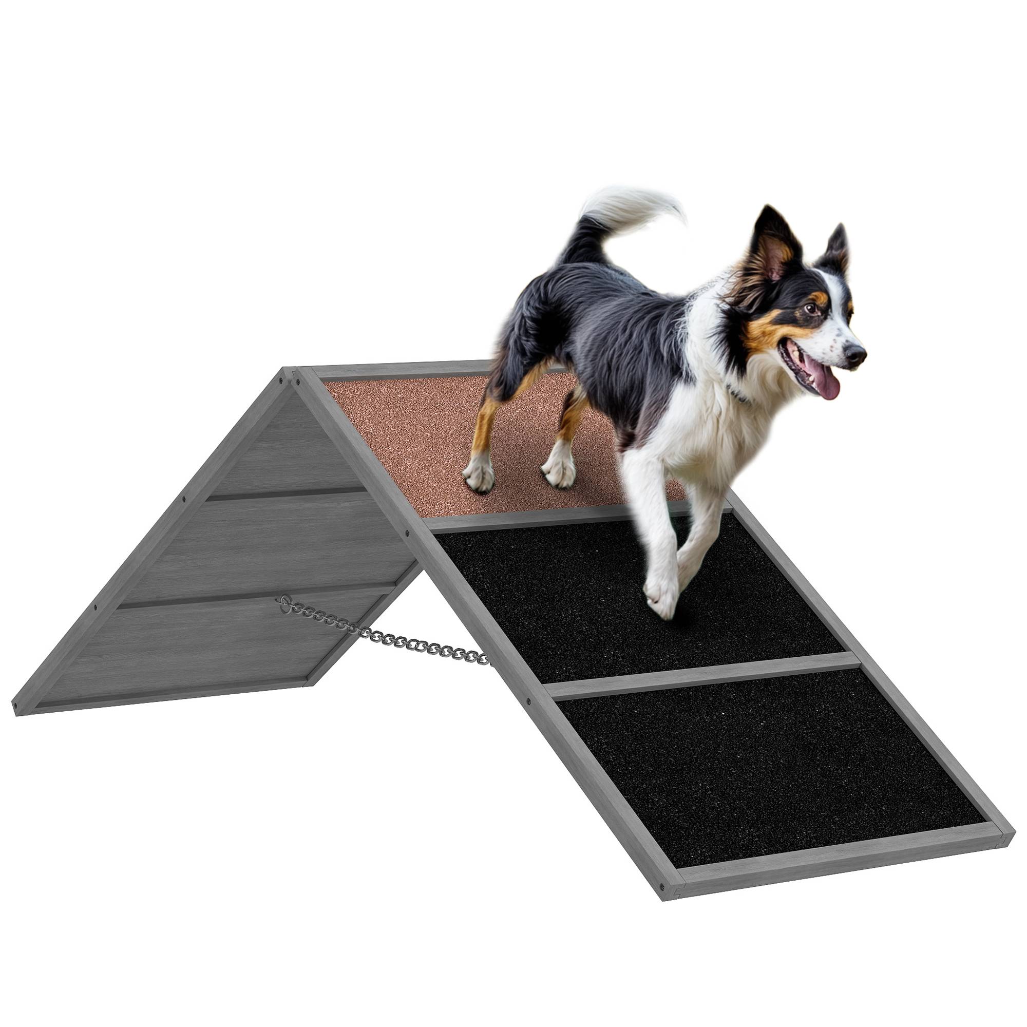 Rampe d'agilité pour chien équipement d'agilité pour chiens cadre en A surface antidérapante 173 x 59 x 66 cm gris
