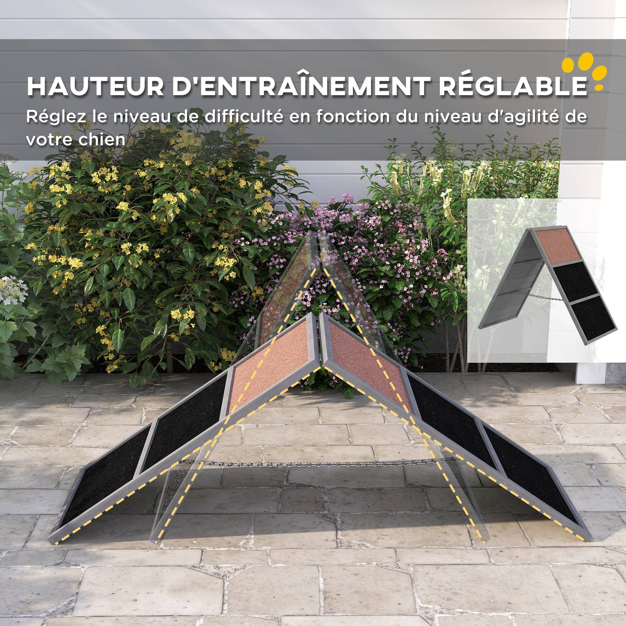 Rampe d'agilité pour chien équipement d'agilité pour chiens cadre en A surface antidérapante 173 x 59 x 66 cm gris - Image 6