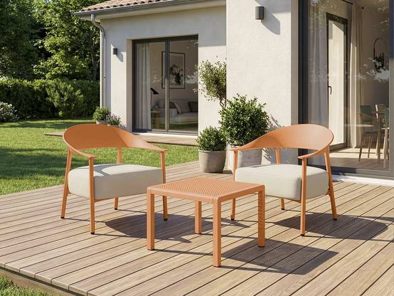 Salon De Jardin En Métal Et Plastique "céora" - 2 Places - Orange -habitat Et Jardin - Image 2
