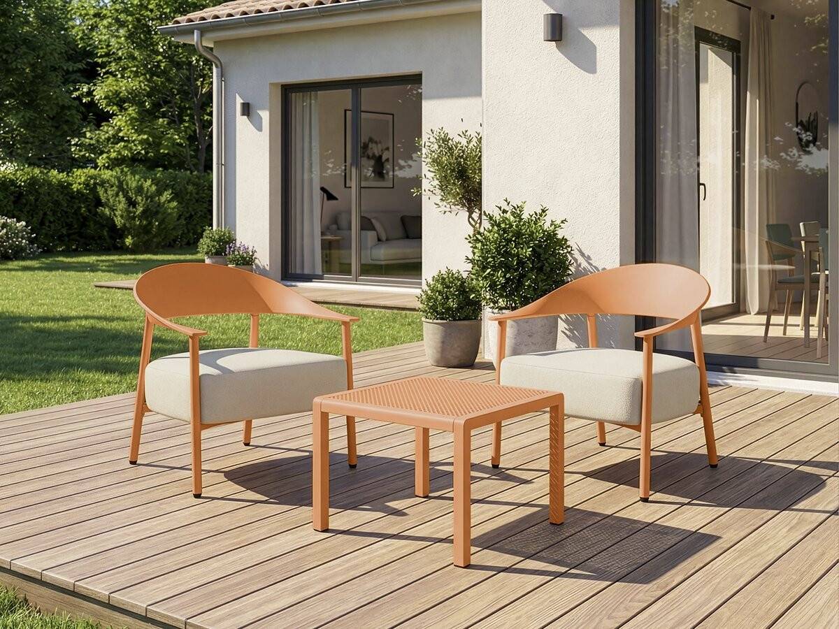 Salon De Jardin En Métal Et Plastique "céora" - 2 Places - Orange -habitat Et Jardin - Image 2