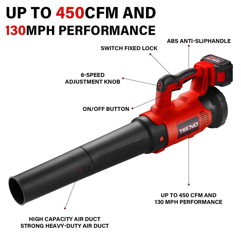 Teeno - Souffleur de feuilles électrique, 450 CFM / 130 mph, 2 batteries 4,0 Ah,6 modes de vitesse - Image 3