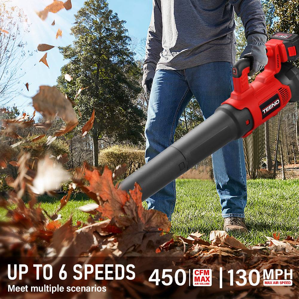 Teeno - Souffleur de feuilles électrique, 450 CFM / 130 mph, 2 batteries 4,0 Ah,6 modes de vitesse - Image 2