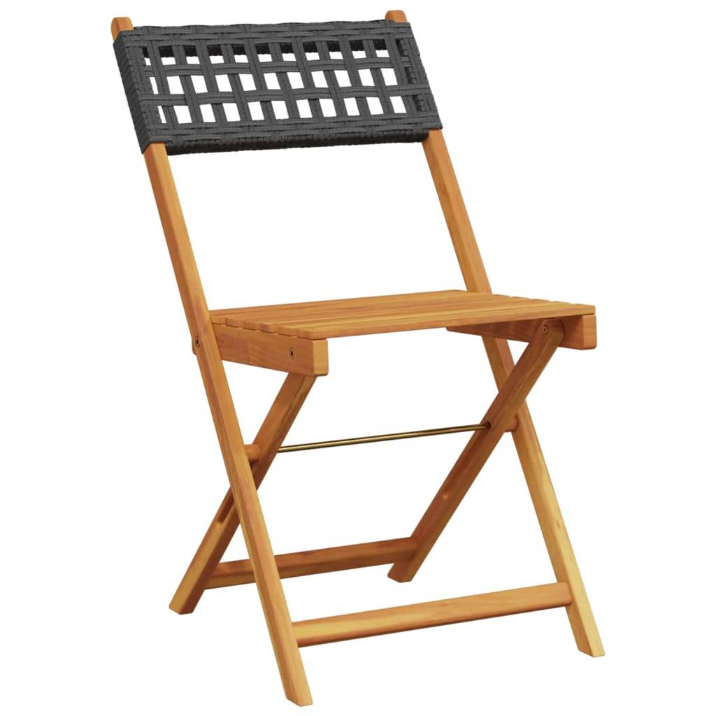 Chaises de jardin pliantes poly rotin bois massif noir 41 x 52.5 x 80 cm (lot de 4) - PANGIVO - Image 3
