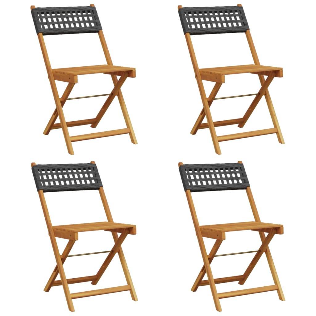 Chaises de jardin pliantes poly rotin bois massif noir 41 x 52.5 x 80 cm (lot de 4) - PANGIVO - Image 2