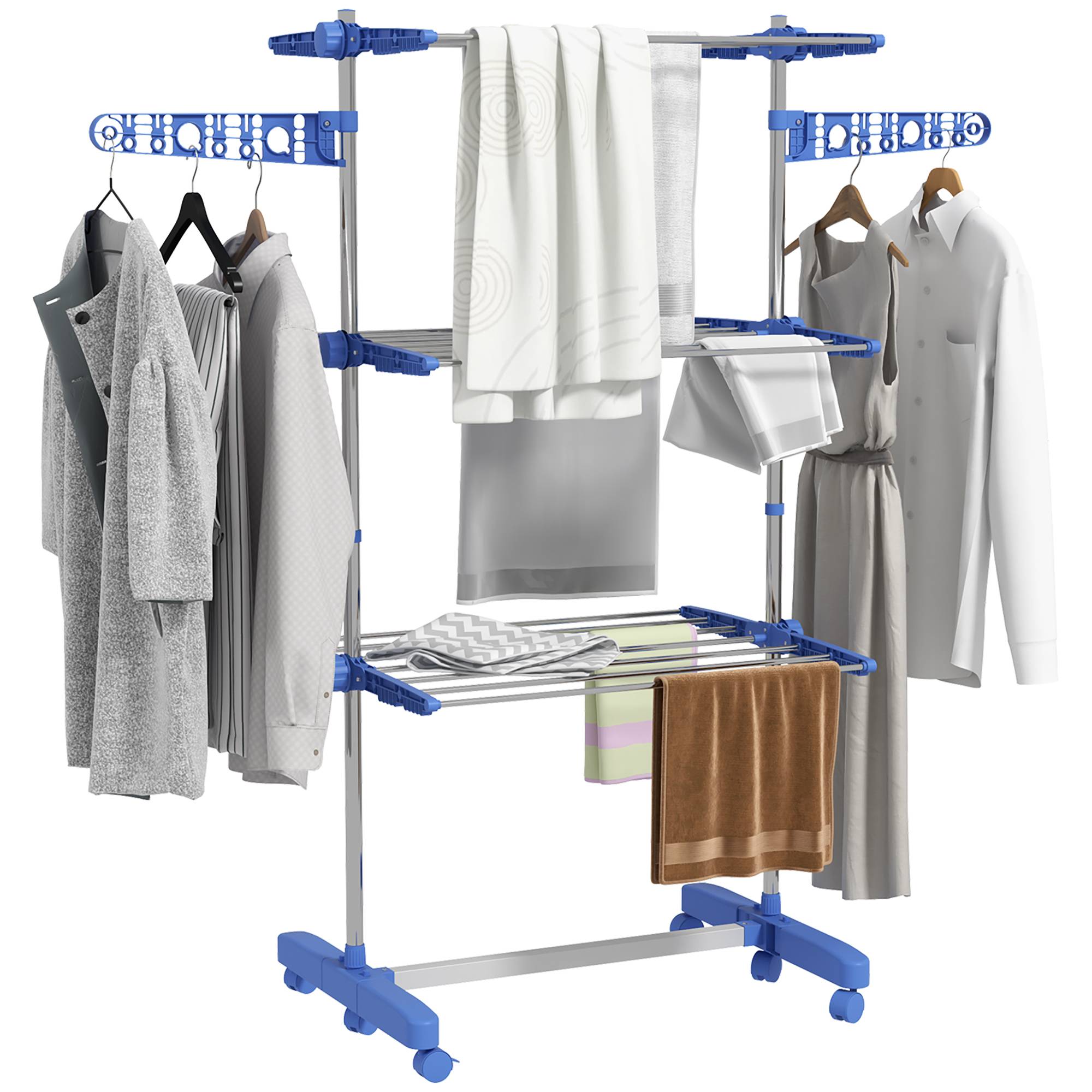 Homcom - Séchoir à Linge Pliable avec Ailes latérales 142x55x152cm Utilisation intérieure/extérieure 3 Niveaux Bleu - HOMCOM - Image 1