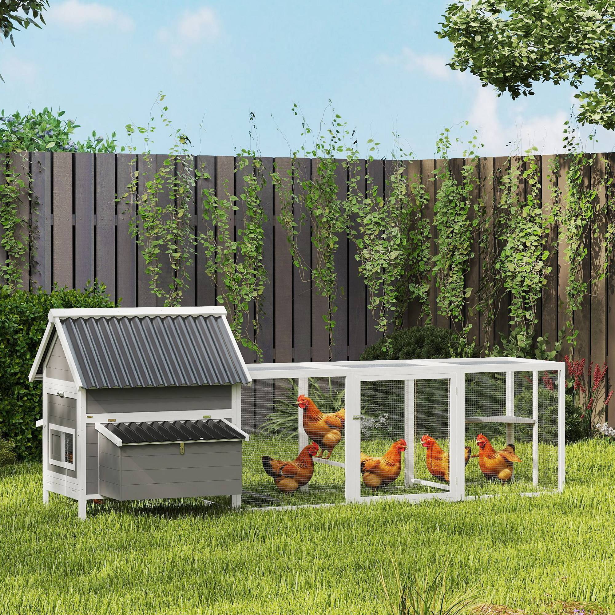 PANGIVO - Poulailler avec pondoir bois de sapin gris 283 x 133.5 x 112 cm - PANGIVO - Image 4