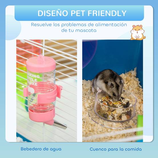 Cage pour hamster avec tunnel, plateformes, gamelle, biberon, maisonnette, rampes et roue d'exercice 59 x 36 x 69 cm Bleu - Image 7