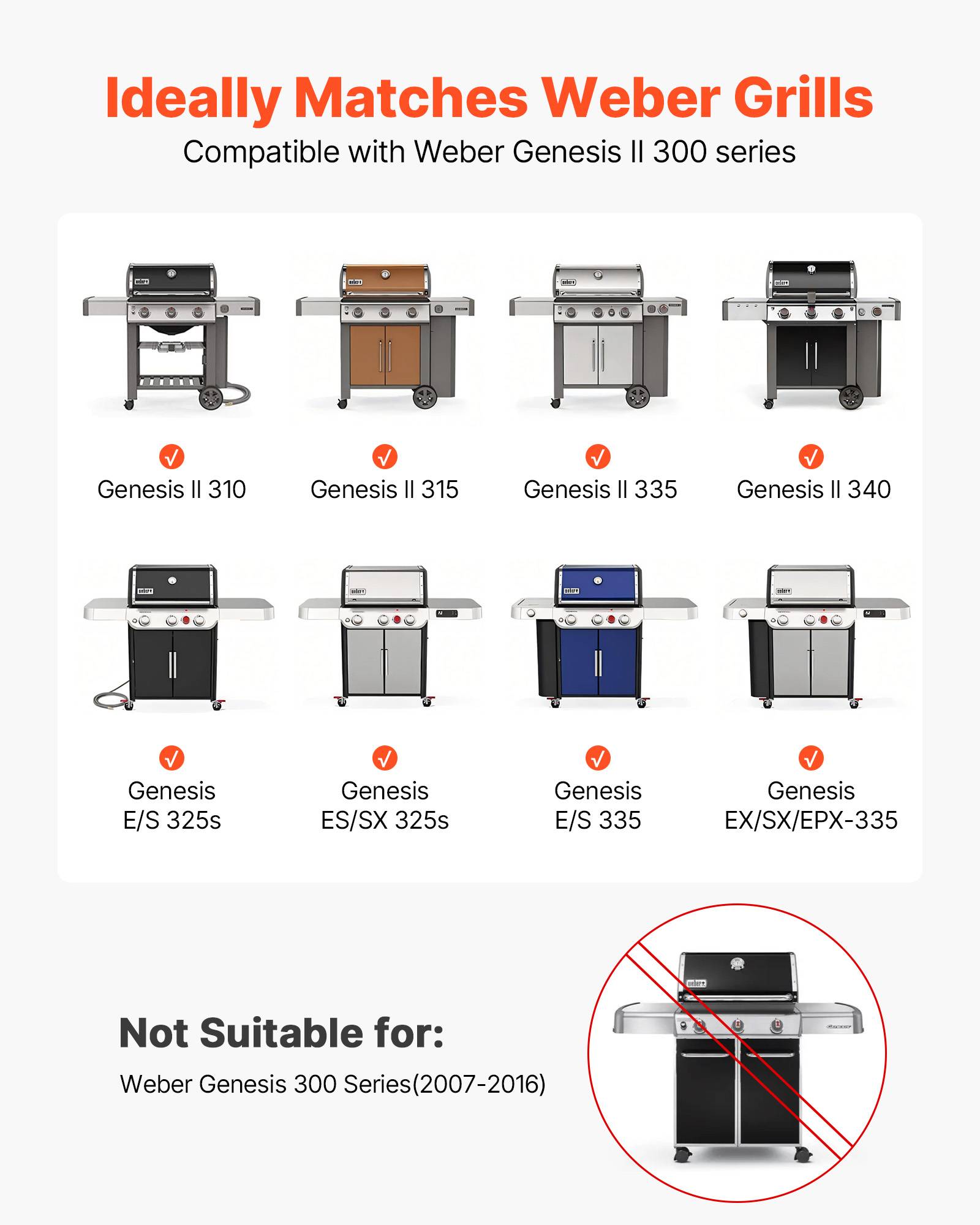 VEVOR Barre Cache-brûleur pour Barbecue 43,5 cm pour Weber Genesis II Série 300 - Image 3