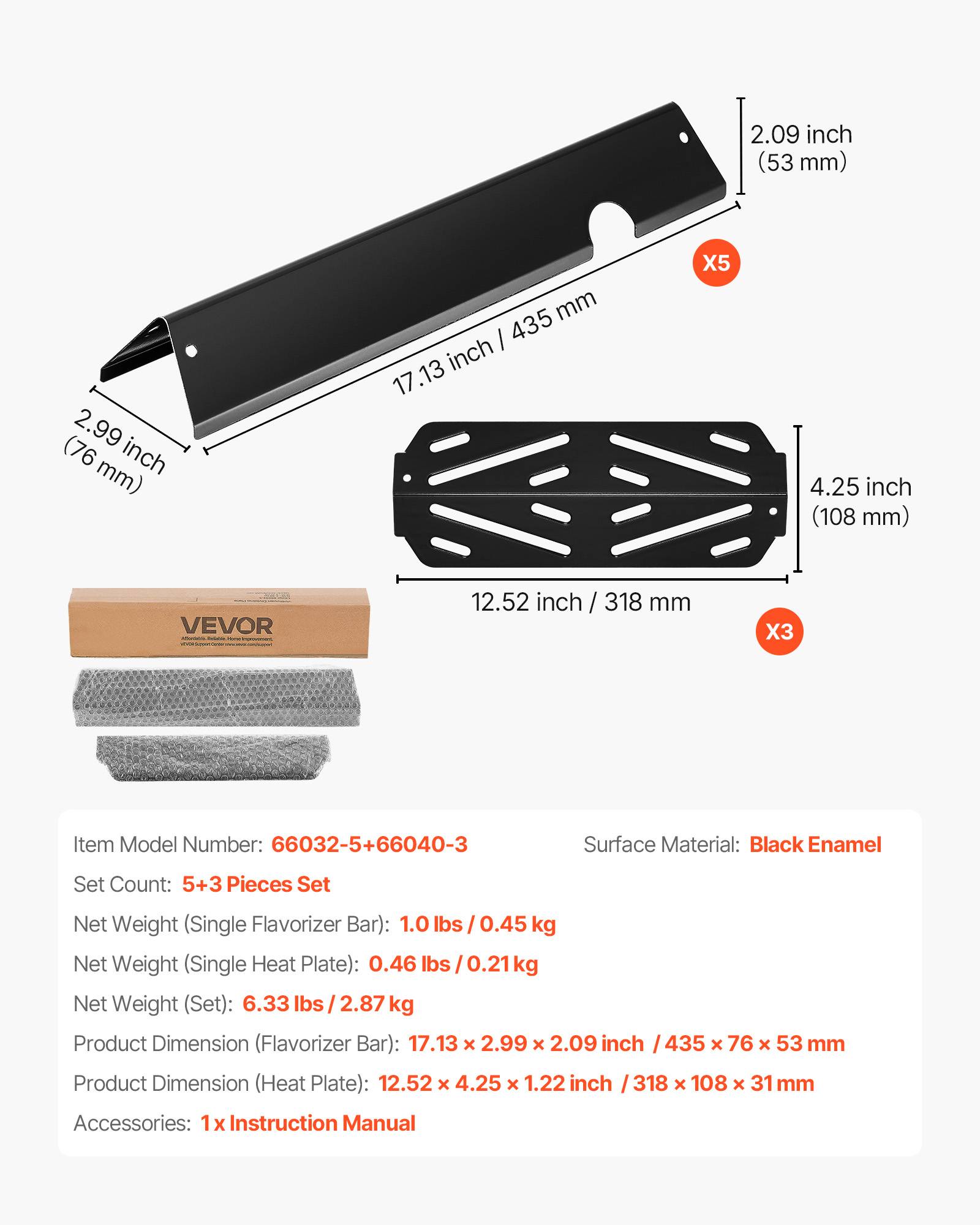 VEVOR Barre Cache-brûleur pour Barbecue 43,5 cm pour Weber Genesis II Série 300 - Image 2
