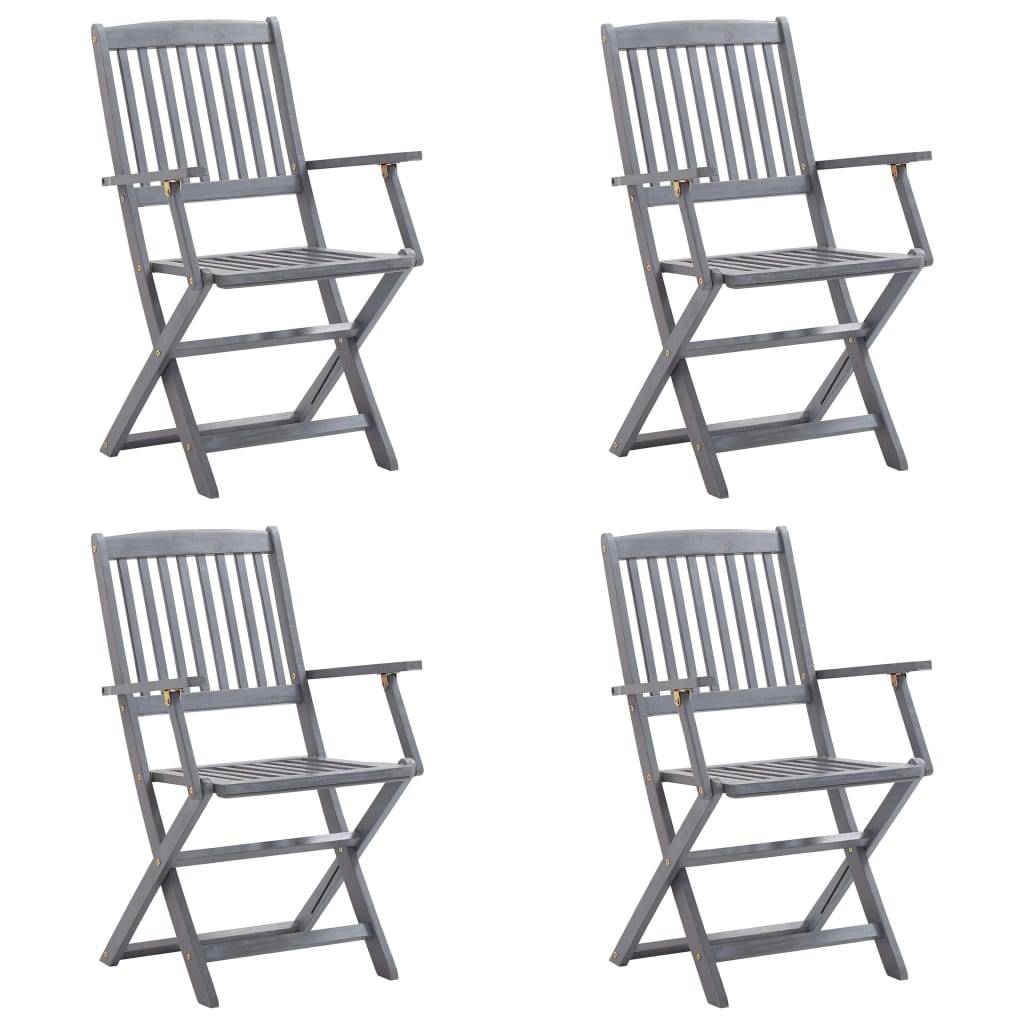 Chaises pliables extérieures bois acacia gris avec coussins 54 x 61 x 88 cm - PANGIVO - Image 2