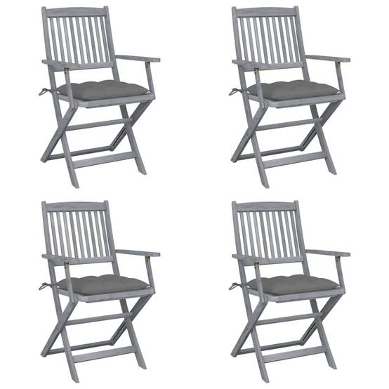 Chaises pliables extérieures bois acacia gris avec coussins 54 x 61 x 88 cm - PANGIVO - Image 1