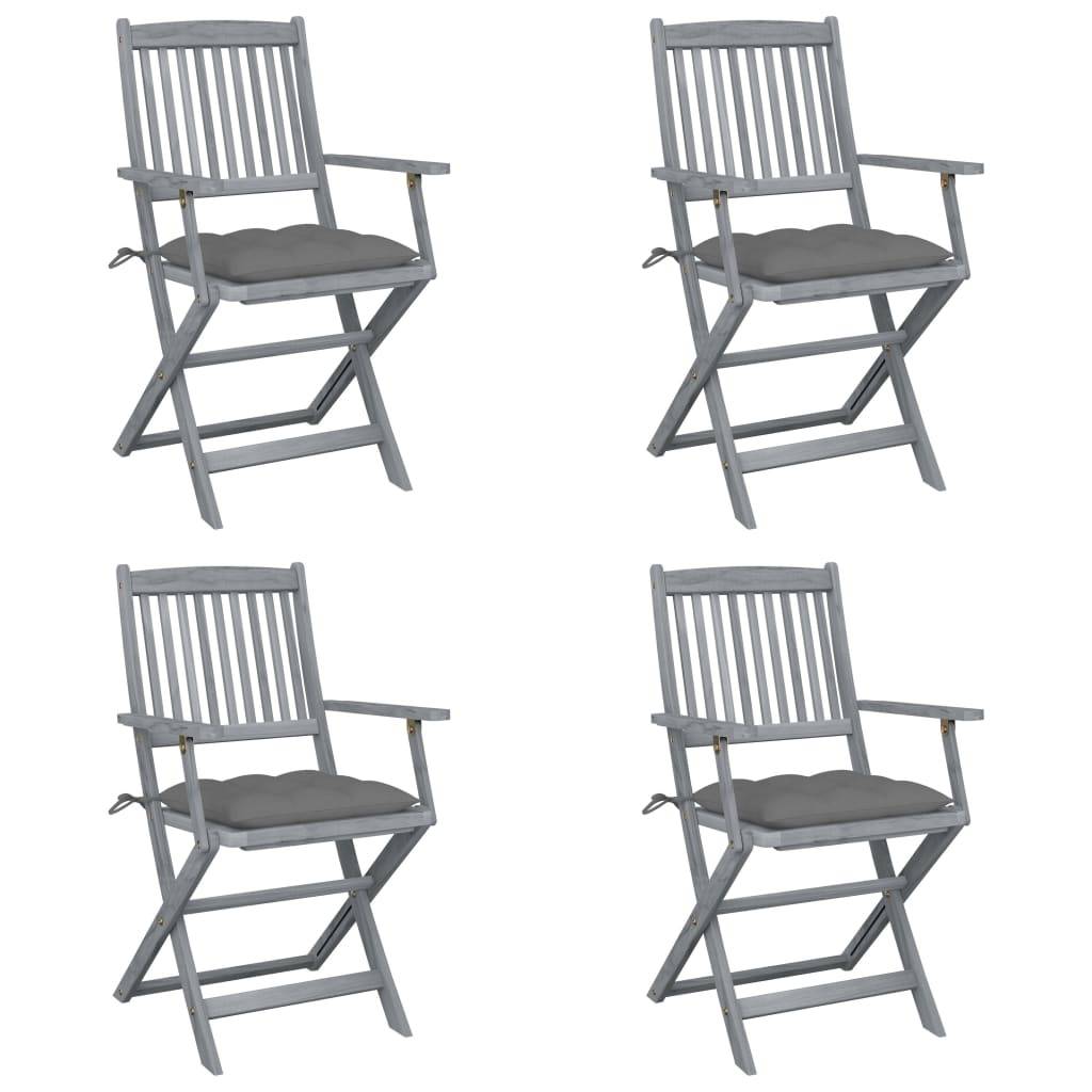Chaises pliables extérieures bois acacia gris avec coussins 54 x 61 x 88 cm - PANGIVO - Image 1