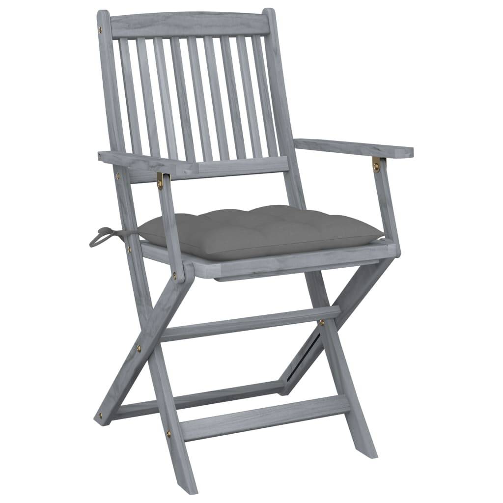 Chaises pliables extérieures bois acacia gris avec coussins 54 x 61 x 88 cm - PANGIVO - Image 3