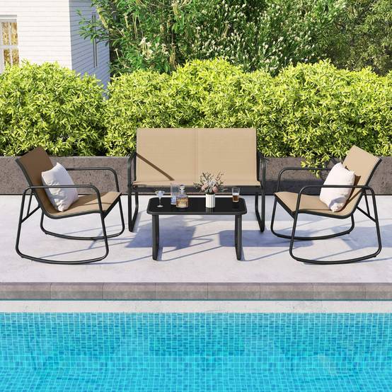 Ensemble de Meubles de Jardin 4 Pièces avec Mouvement de Balancement Doux Mobilier de Terrasse Marron MAISON CHIC - Image 2
