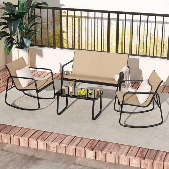 Ensemble de Meubles de Jardin 4 Pièces avec Mouvement de Balancement Doux Mobilier de Terrasse Marron MAISON CHIC - Image 3
