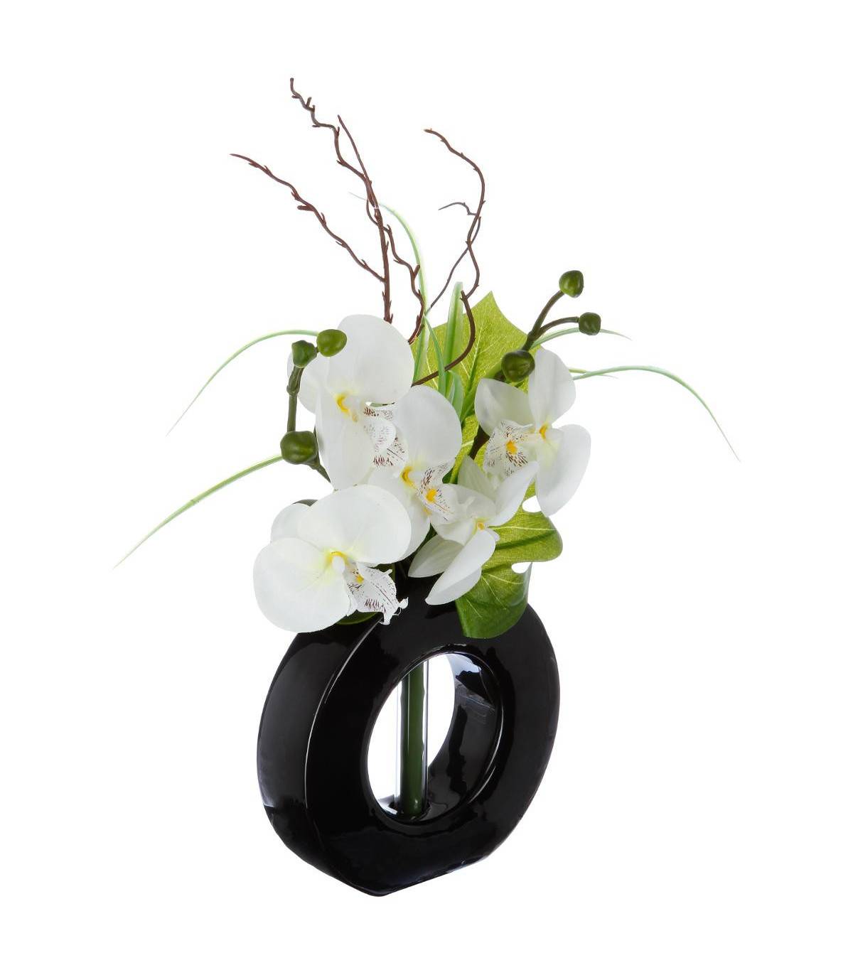 Composition florale artificielle d'orchidées avec vase céramique H 44 cm