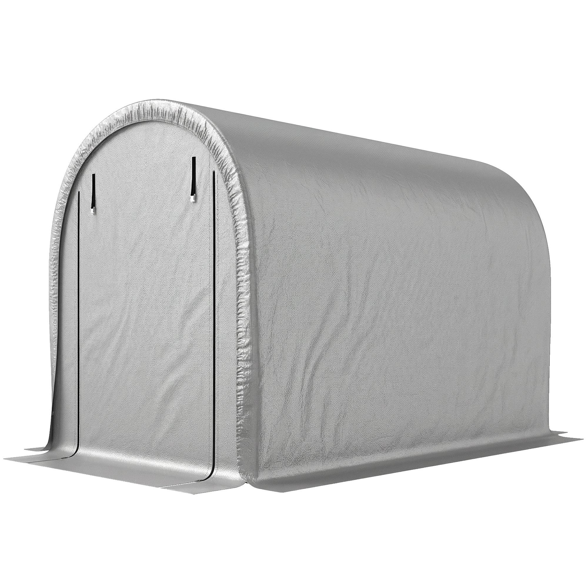 Abri moto et tondeuse acier galvanisé polyéthylène anti-UV 160 g/m² 159x240x185 cm gris clair extérieur - Image 2