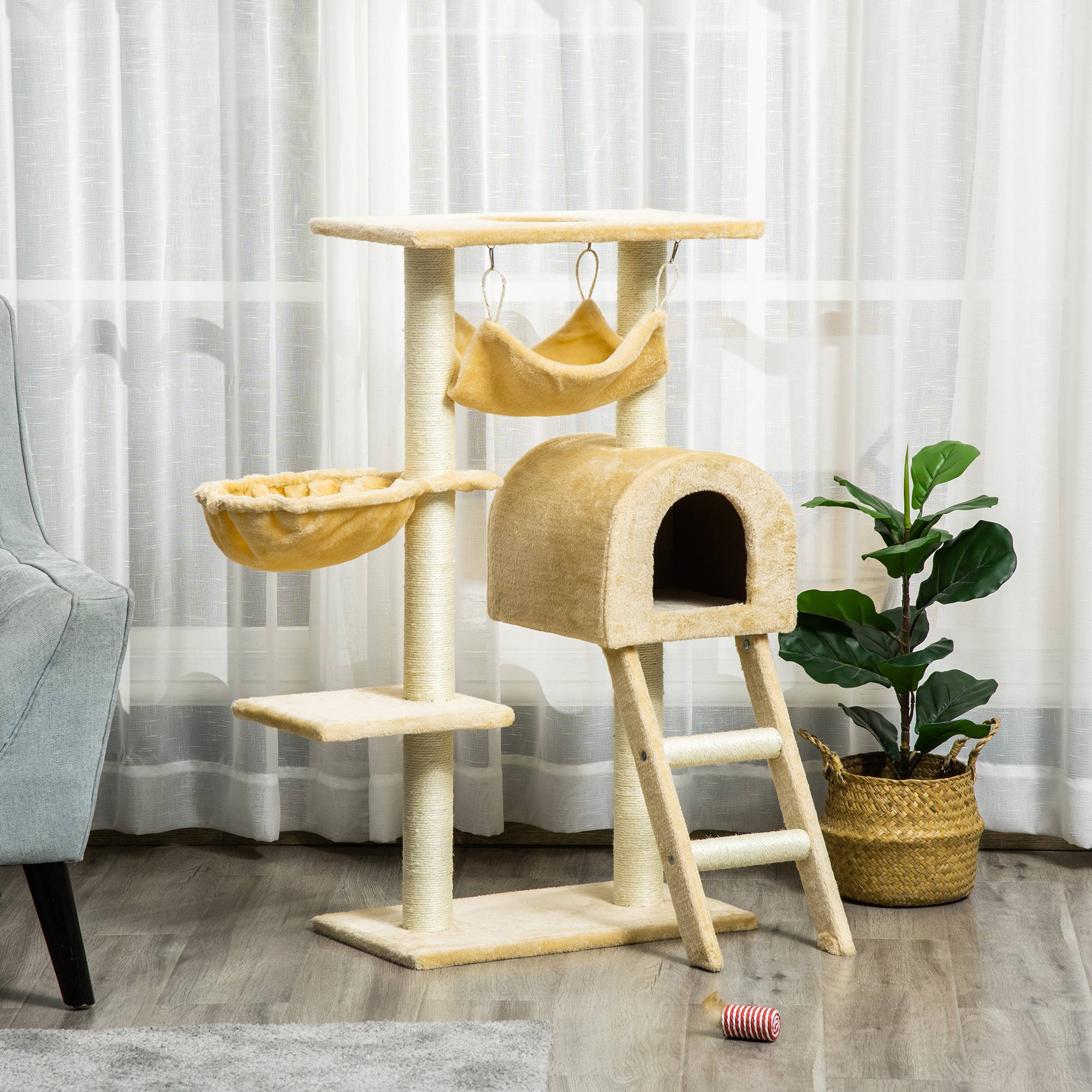 Arbre à chat multi niveaux hamac niche sisal naturel chat intérieur 55 × 30 × 100 cm - Image 4