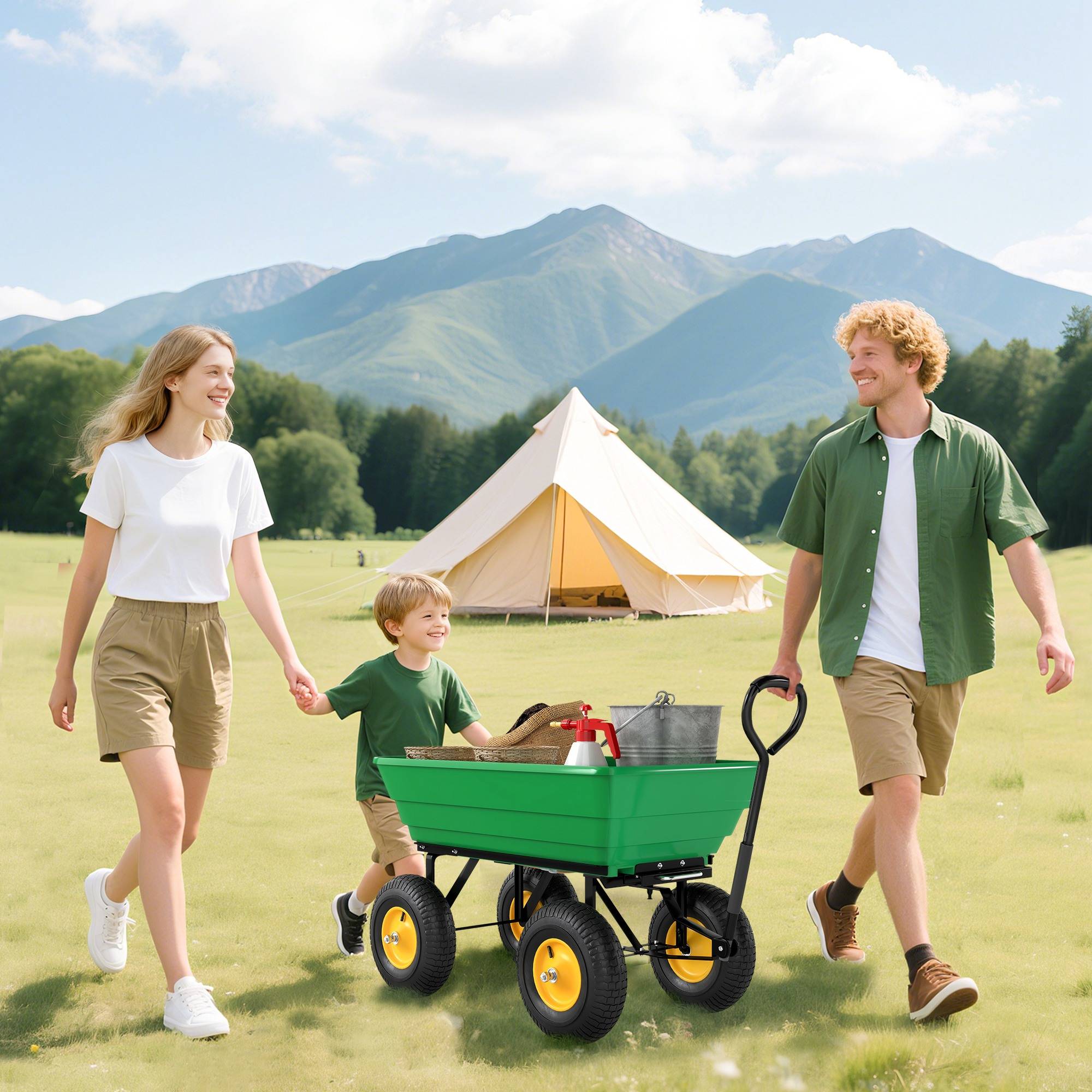 ComfortXL - Chariot de jardin acier et PP 75 L vert 109 x 52 x 94 cm benne basculante - ComfortXL Outdoor Living - Image 9