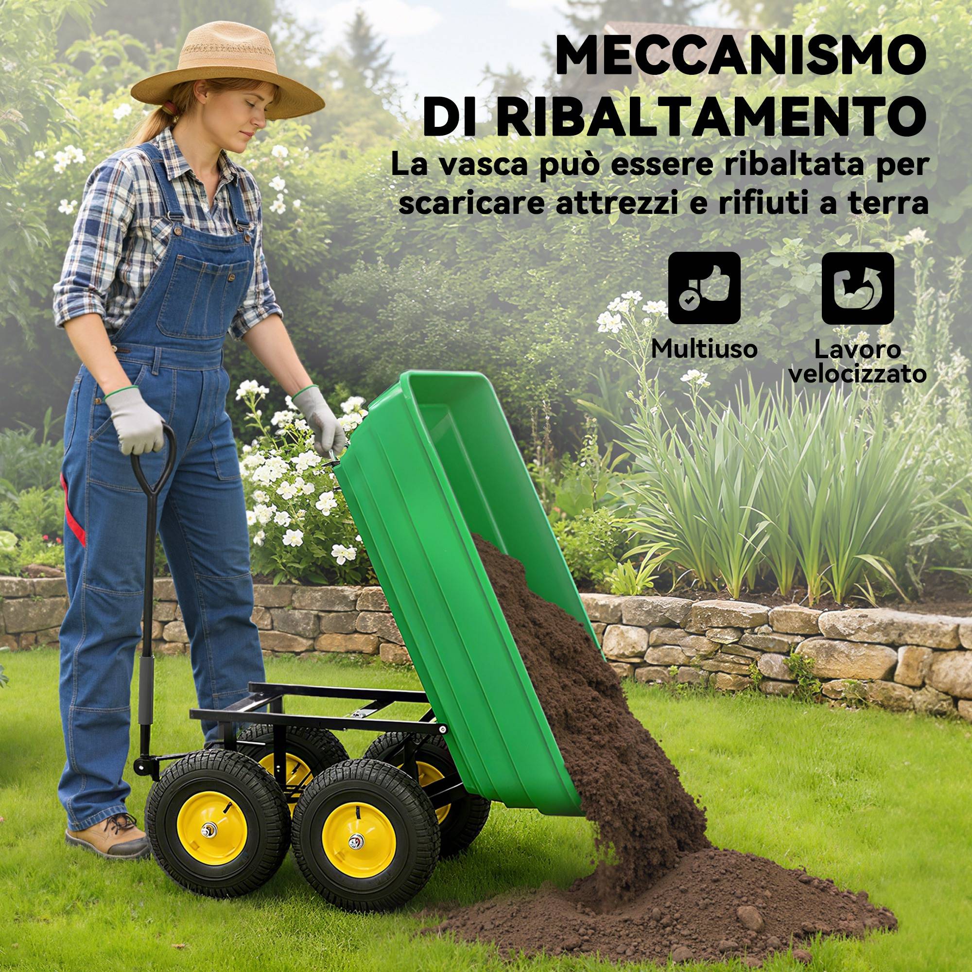ComfortXL - Chariot de jardin acier et PP 75 L vert 109 x 52 x 94 cm benne basculante - ComfortXL Outdoor Living - Image 6