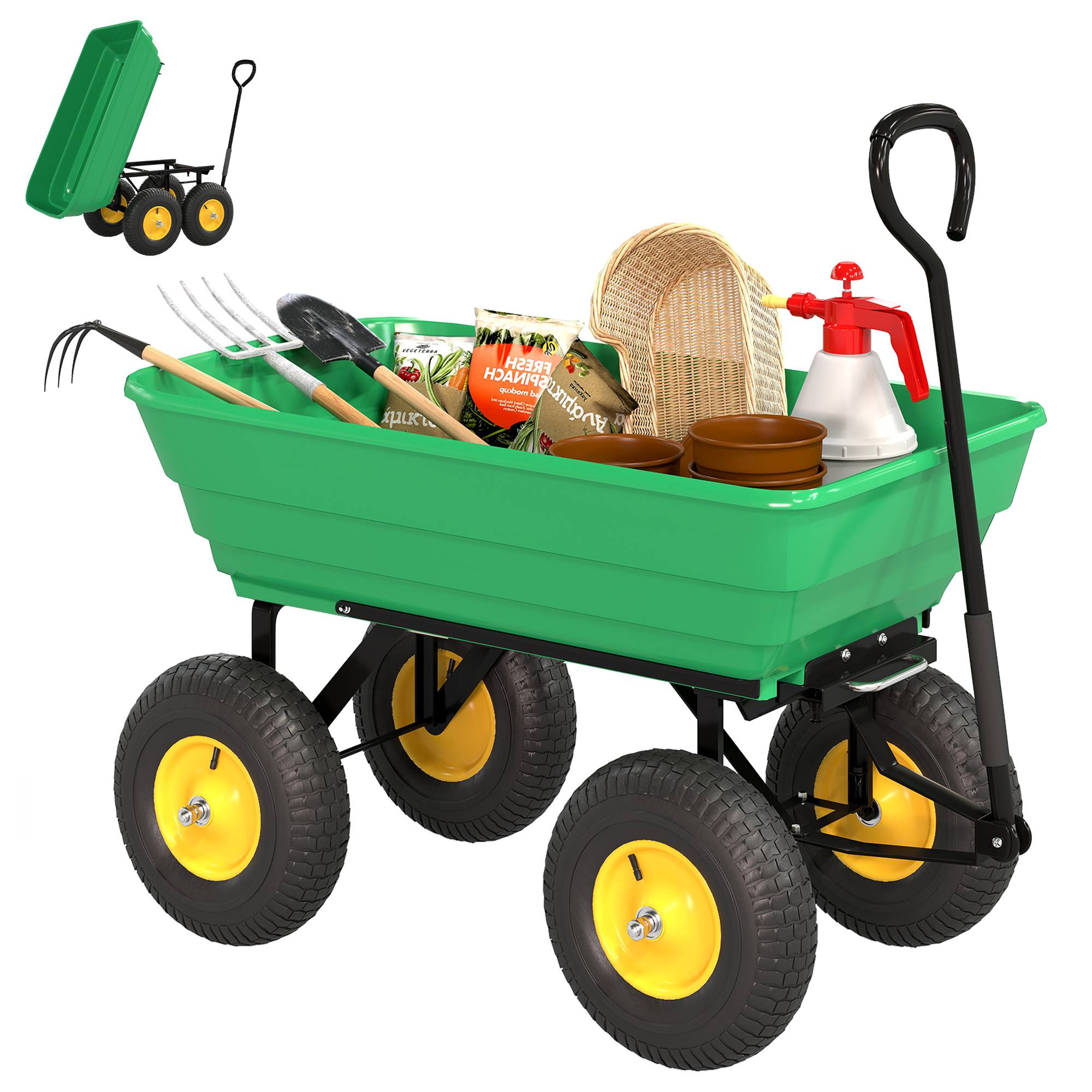 ComfortXL - Chariot de jardin acier et PP 75 L vert 109 x 52 x 94 cm benne basculante - ComfortXL Outdoor Living - Image 1