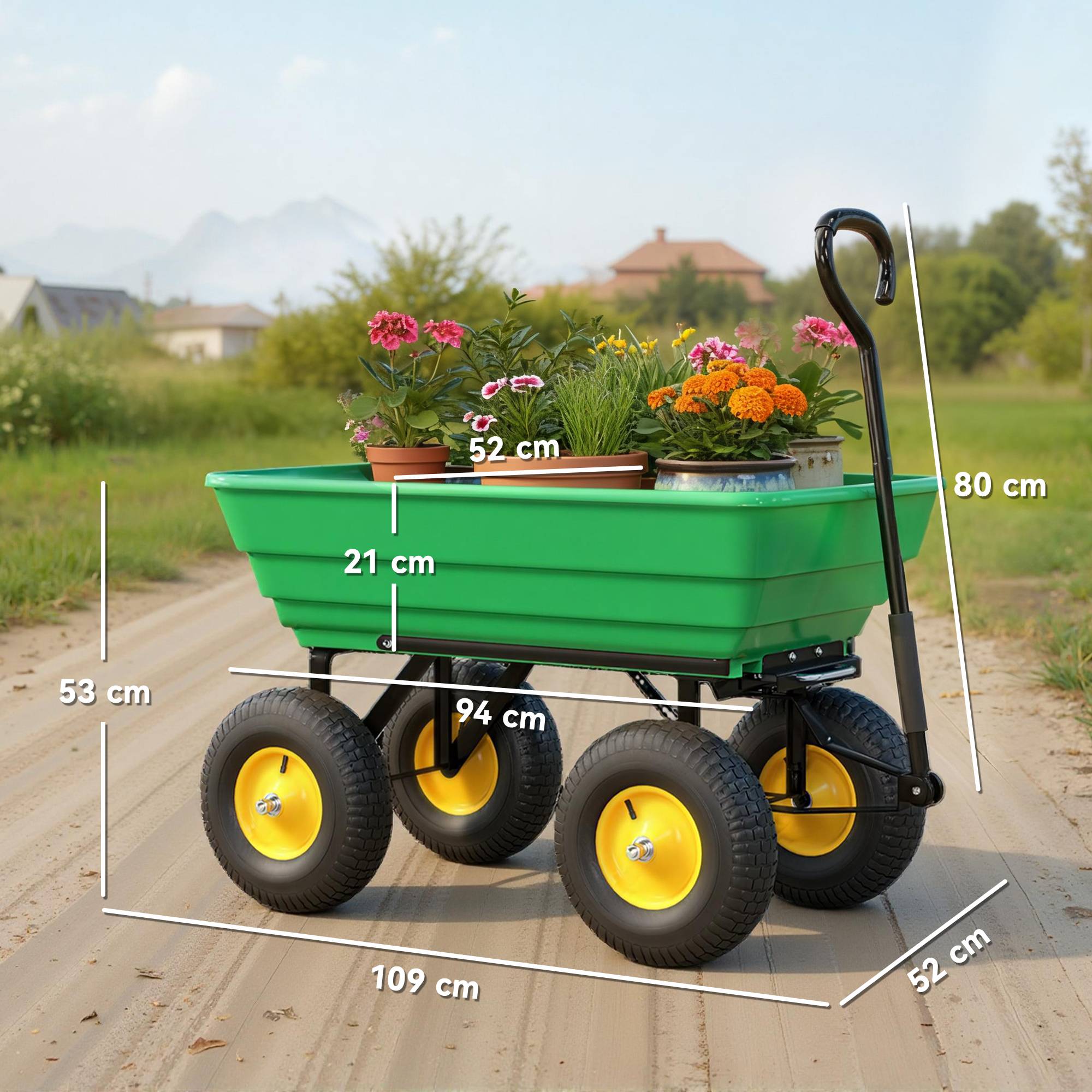ComfortXL - Chariot de jardin acier et PP 75 L vert 109 x 52 x 94 cm benne basculante - ComfortXL Outdoor Living - Image 5