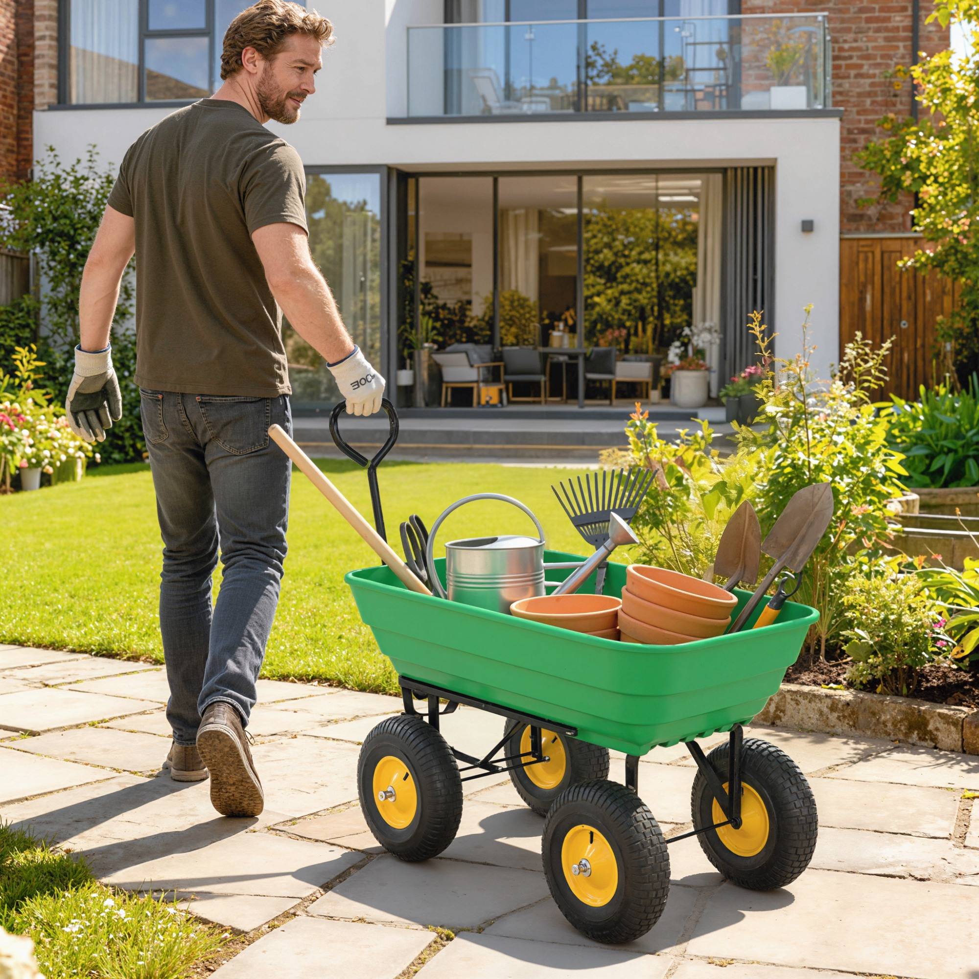 ComfortXL - Chariot de jardin acier et PP 75 L vert 109 x 52 x 94 cm benne basculante - ComfortXL Outdoor Living - Image 3