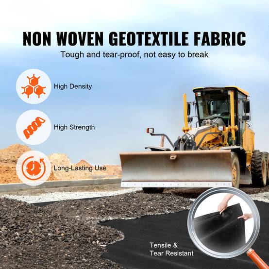 SucceBuy Géotextile non tissé 1x50m 150g/m², perméable/résistant, pour drainage/aménagement/couvre-sol, noir. - Image 2