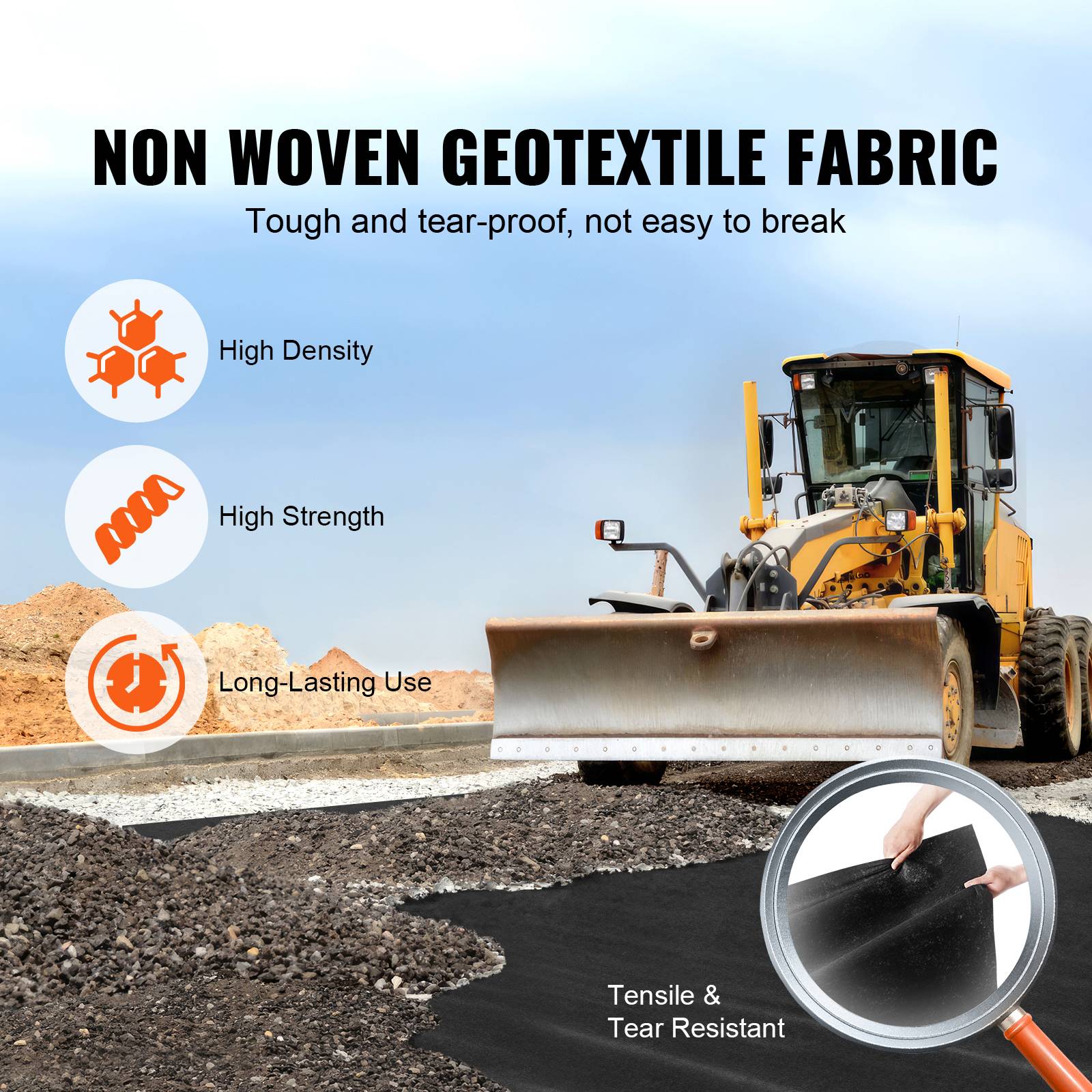 SucceBuy Géotextile non tissé 1x50m 150g/m², perméable/résistant, pour drainage/aménagement/couvre-sol, noir. - Image 2