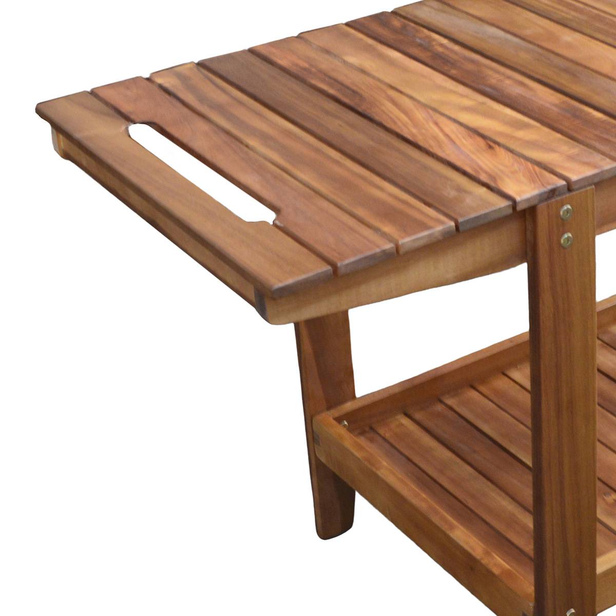Desserte contemporaine sur roulettes en acacia - Cémonjardin - Image 2