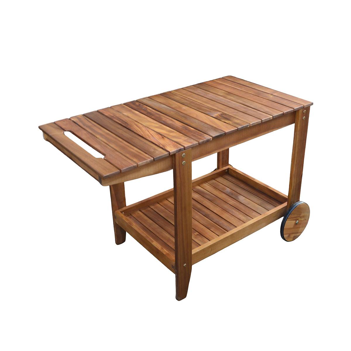 Desserte contemporaine sur roulettes en acacia - Cémonjardin - Image 1