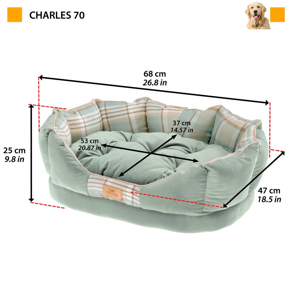 Ferplast - Ferplast couchage rembourré pour chats et chiens CHARLES 70, divan avec coussin, sofa pour animaux, écossais, velours doux, lavable, 68 x 47 x h 25, - Image 2