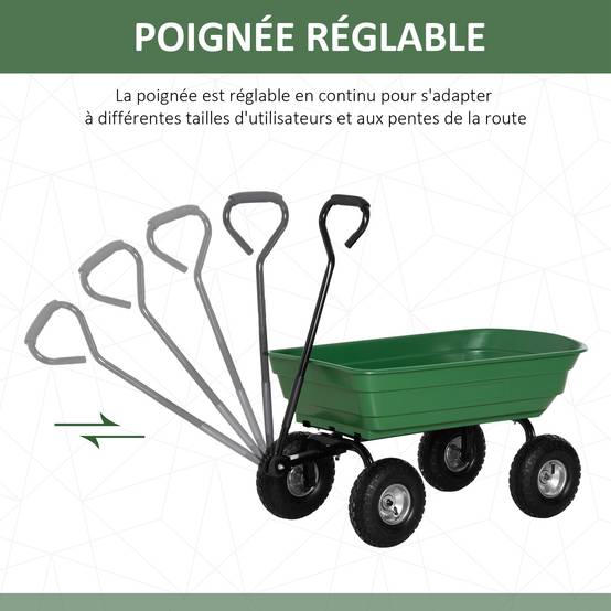 Chariot de jardin acier vert 108 x 52 x 100 cm - PANGIVO - Image 6