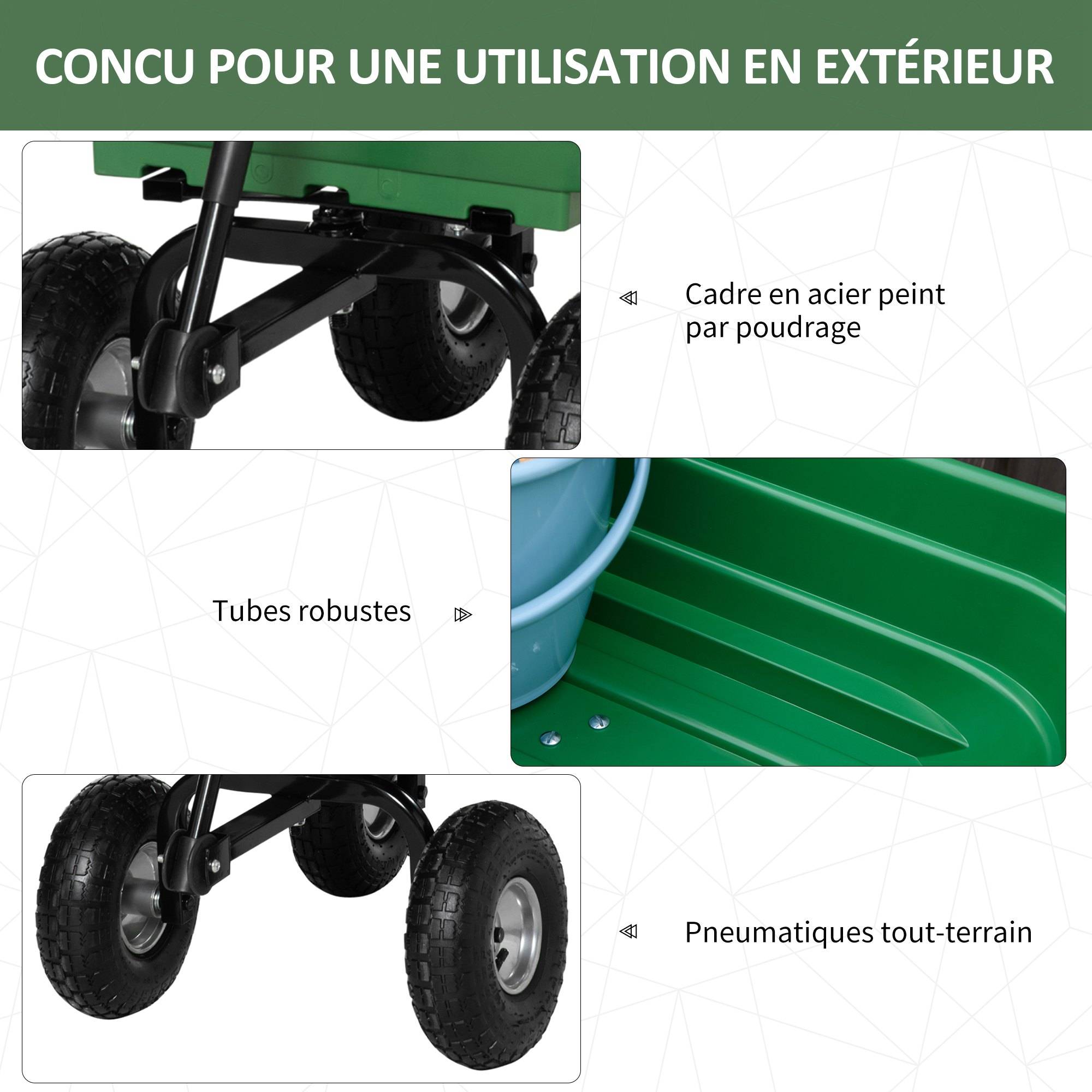 Chariot de jardin acier vert 108 x 52 x 100 cm - PANGIVO - Image 8
