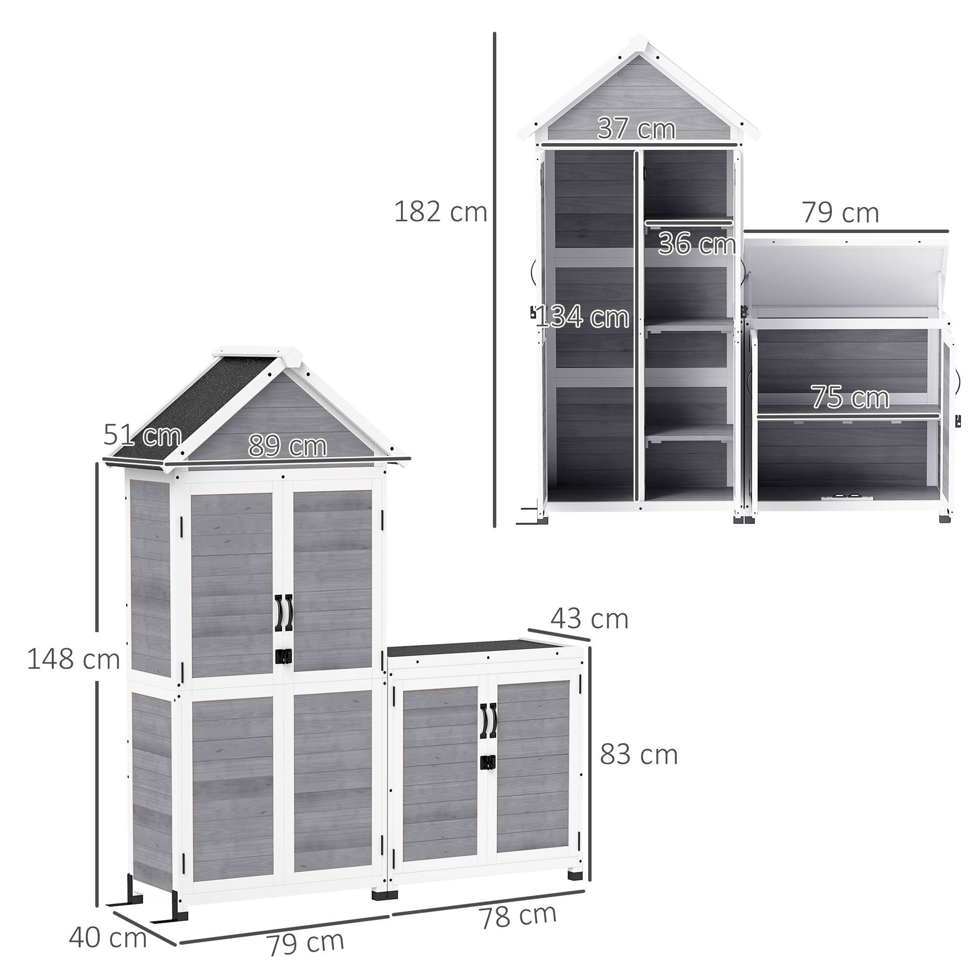 Abri de jardin avec rangement, étagères réglables, portes verrouillables, étanche, épicéa, gris clair - Image 5