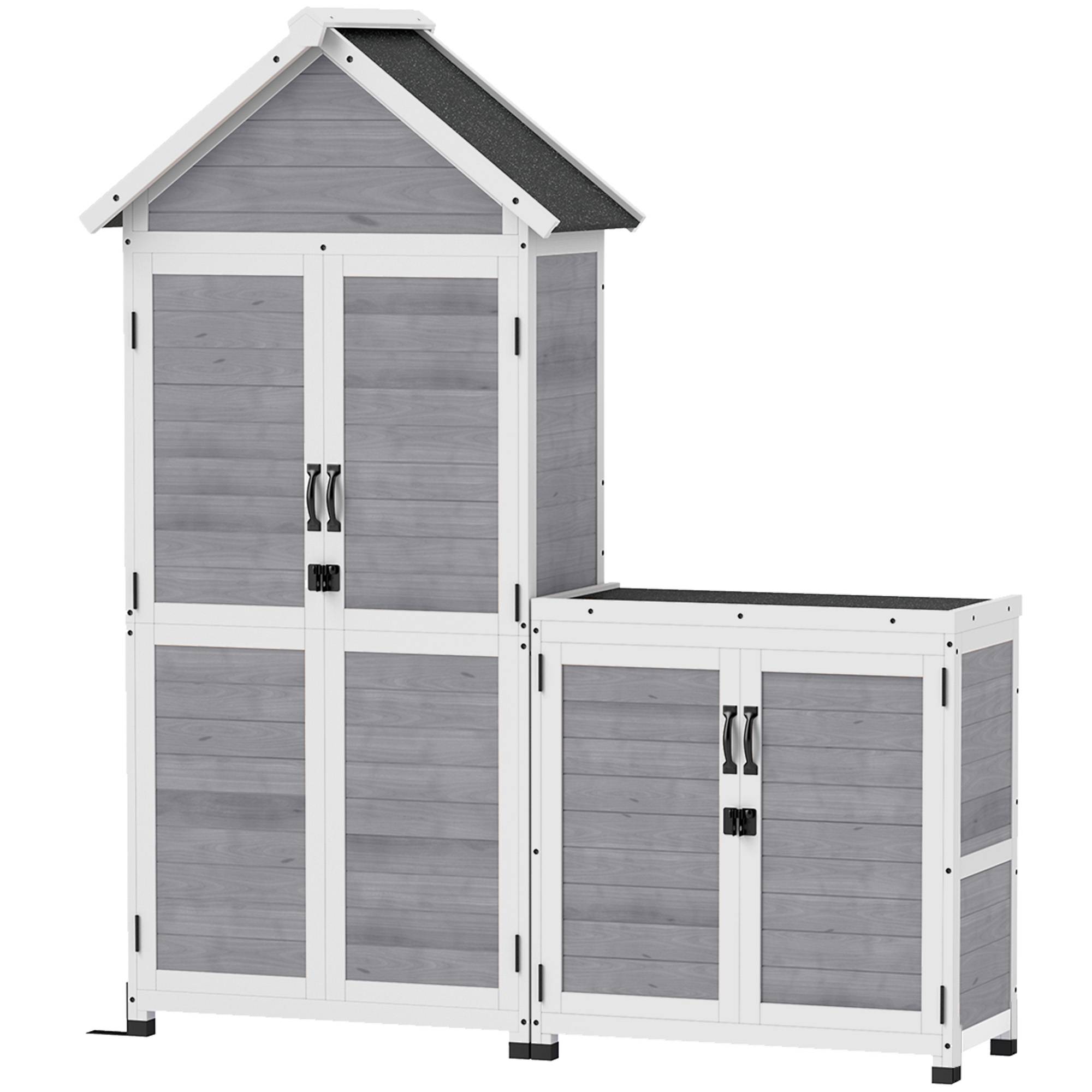 Abri de jardin avec rangement, étagères réglables, portes verrouillables, étanche, épicéa, gris clair - Image 2