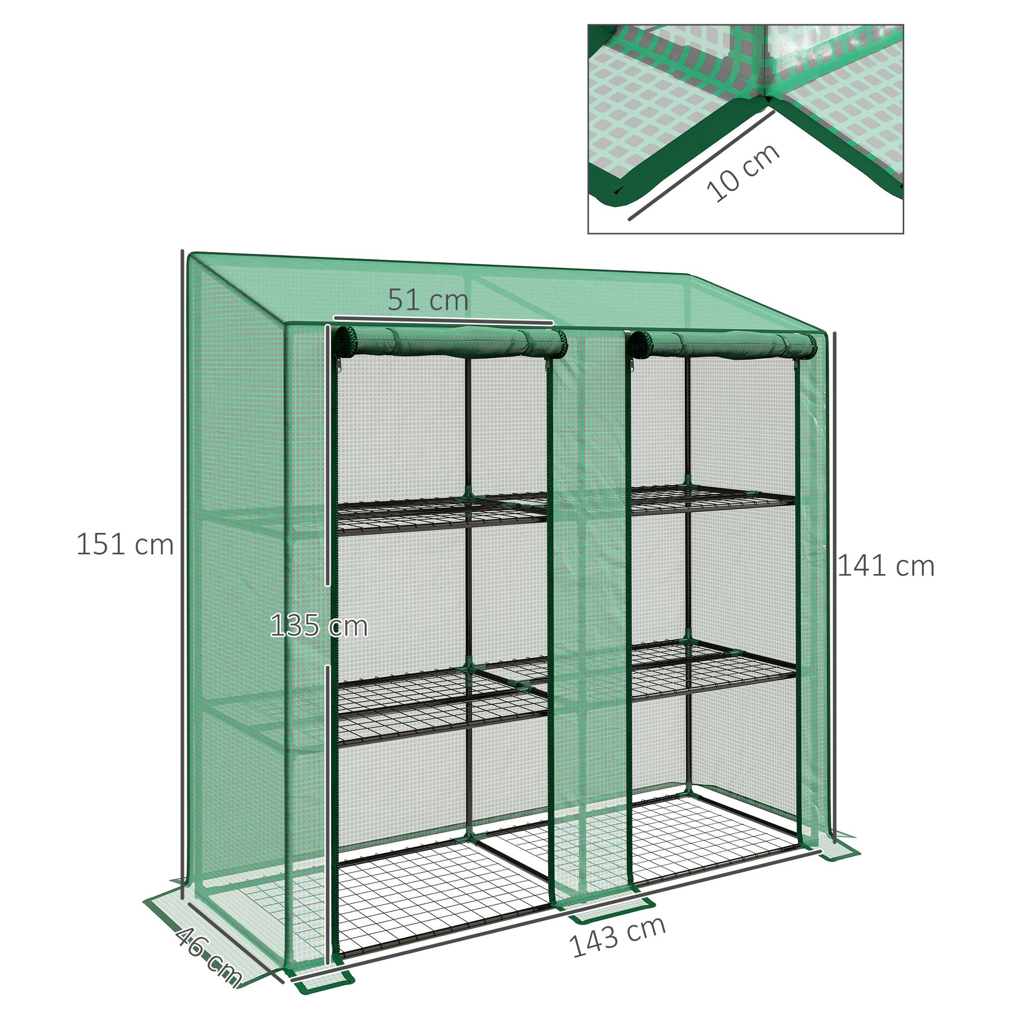 Sans Marque - Serre jardin bâche polyéthylène 6 étagères 2 portes sectionnelles 143x46x151 cm verte - Image 5