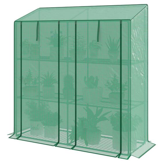Sans Marque - Serre jardin bâche polyéthylène 6 étagères 2 portes sectionnelles 143x46x151 cm verte - Image 2
