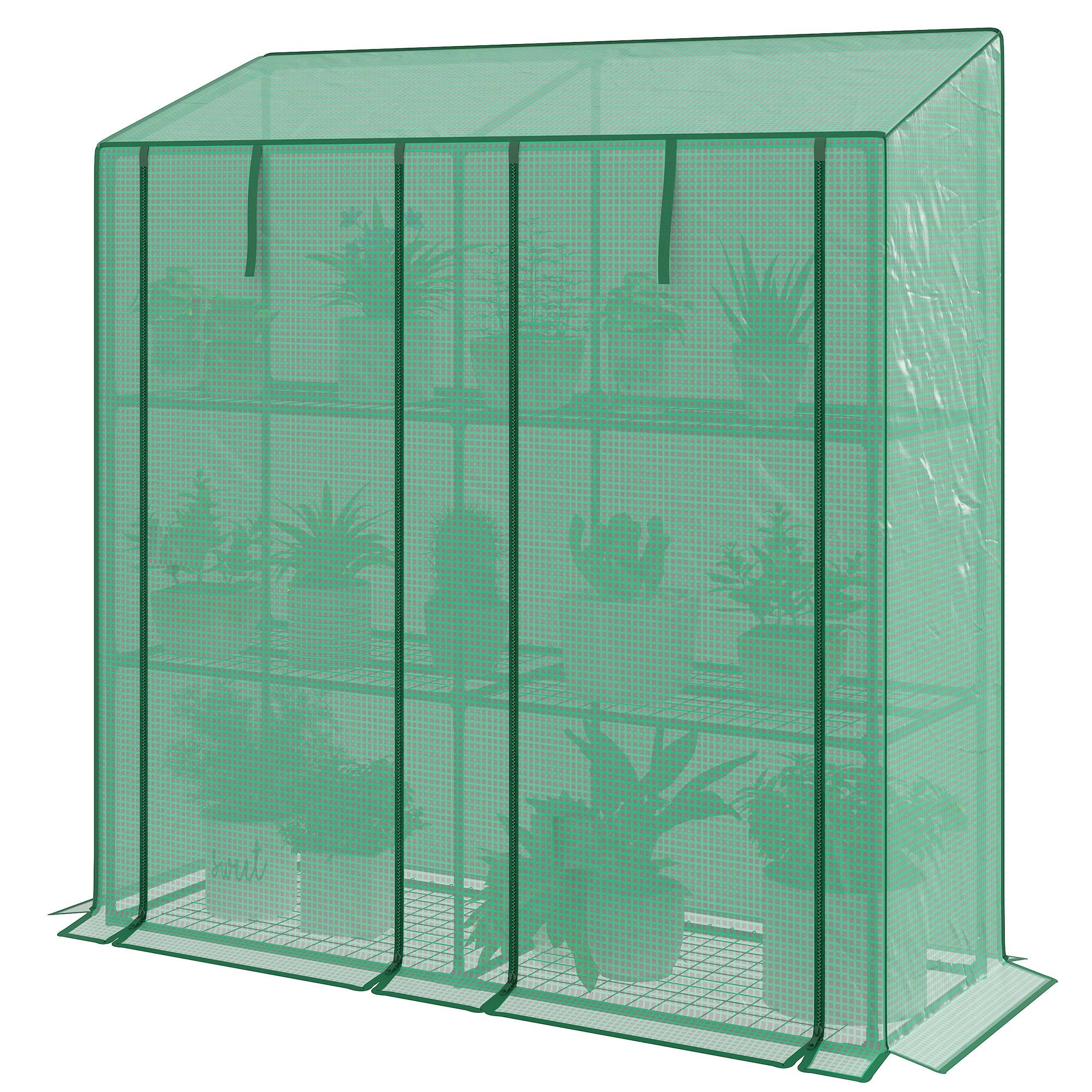 Sans Marque - Serre jardin bâche polyéthylène 6 étagères 2 portes sectionnelles 143x46x151 cm verte - Image 2