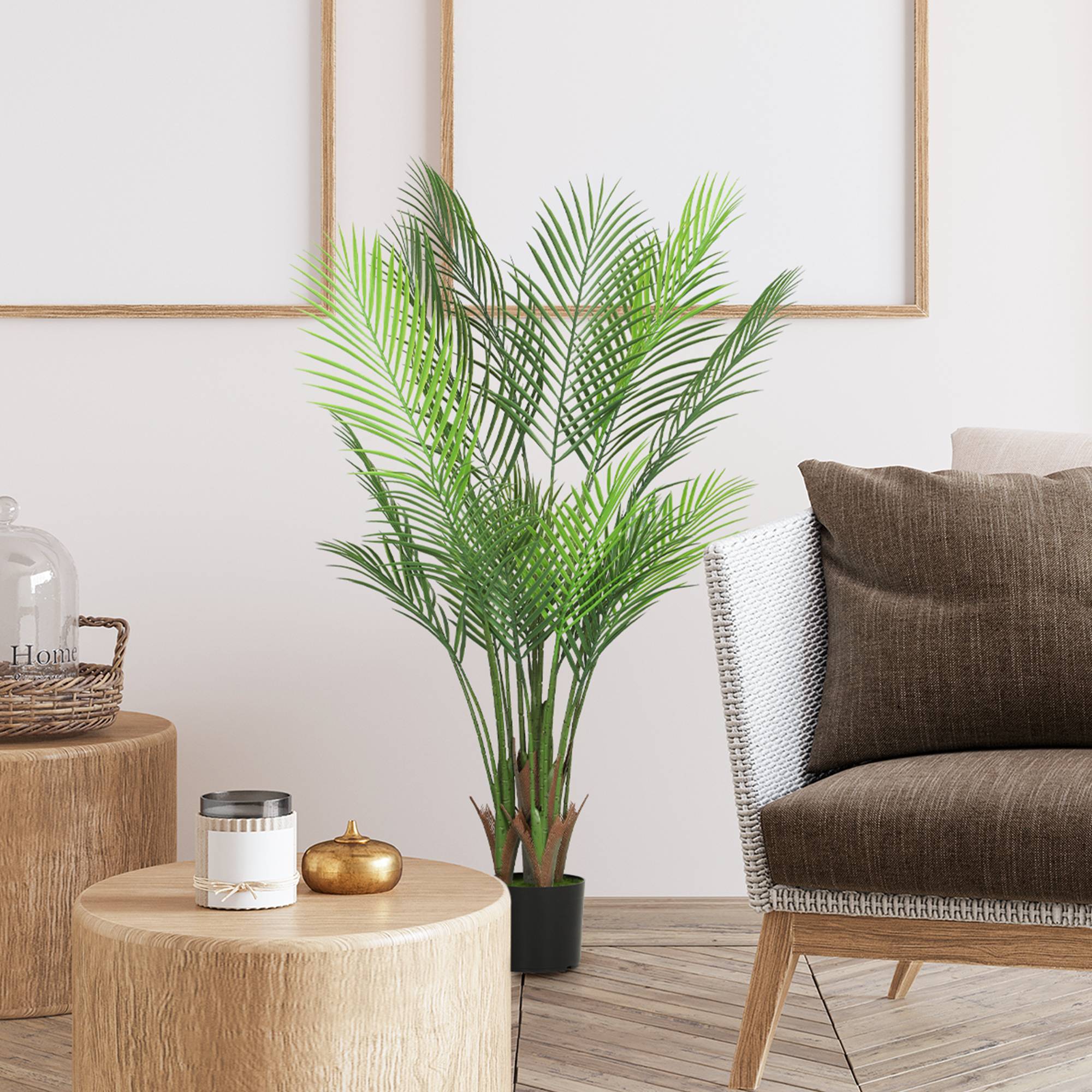 Sans Marque - Plante artificielle intérieure 120 cm, palmier arbre artificiel avec pot en plastique et flocage, vert - Image 4