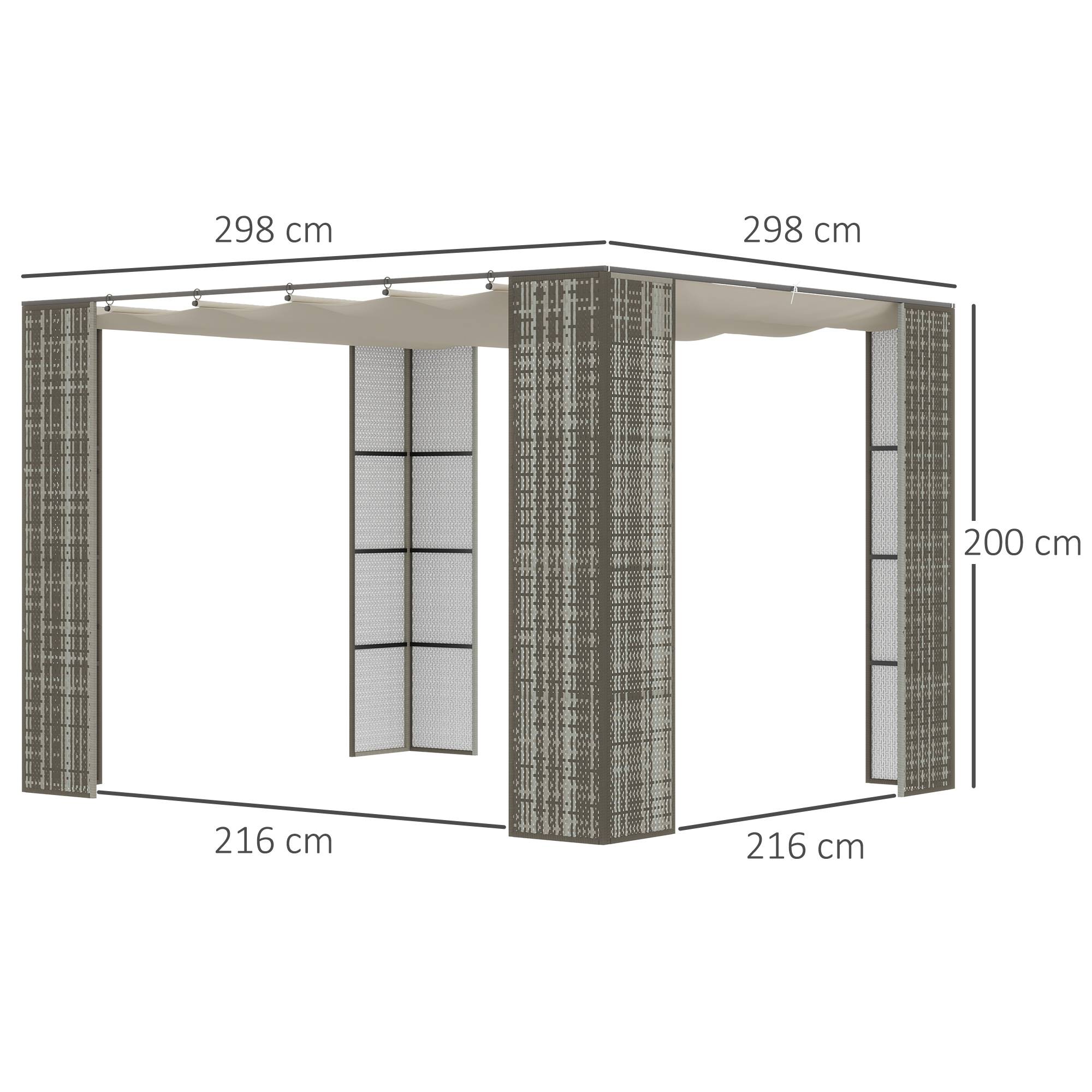 Outsunny - Pergola rétractable 3x3x2m toit coulissant toile polyester haute densité, métal époxy anticorrosion, résine tressée PP gris et crème - Outsunny - Image 3
