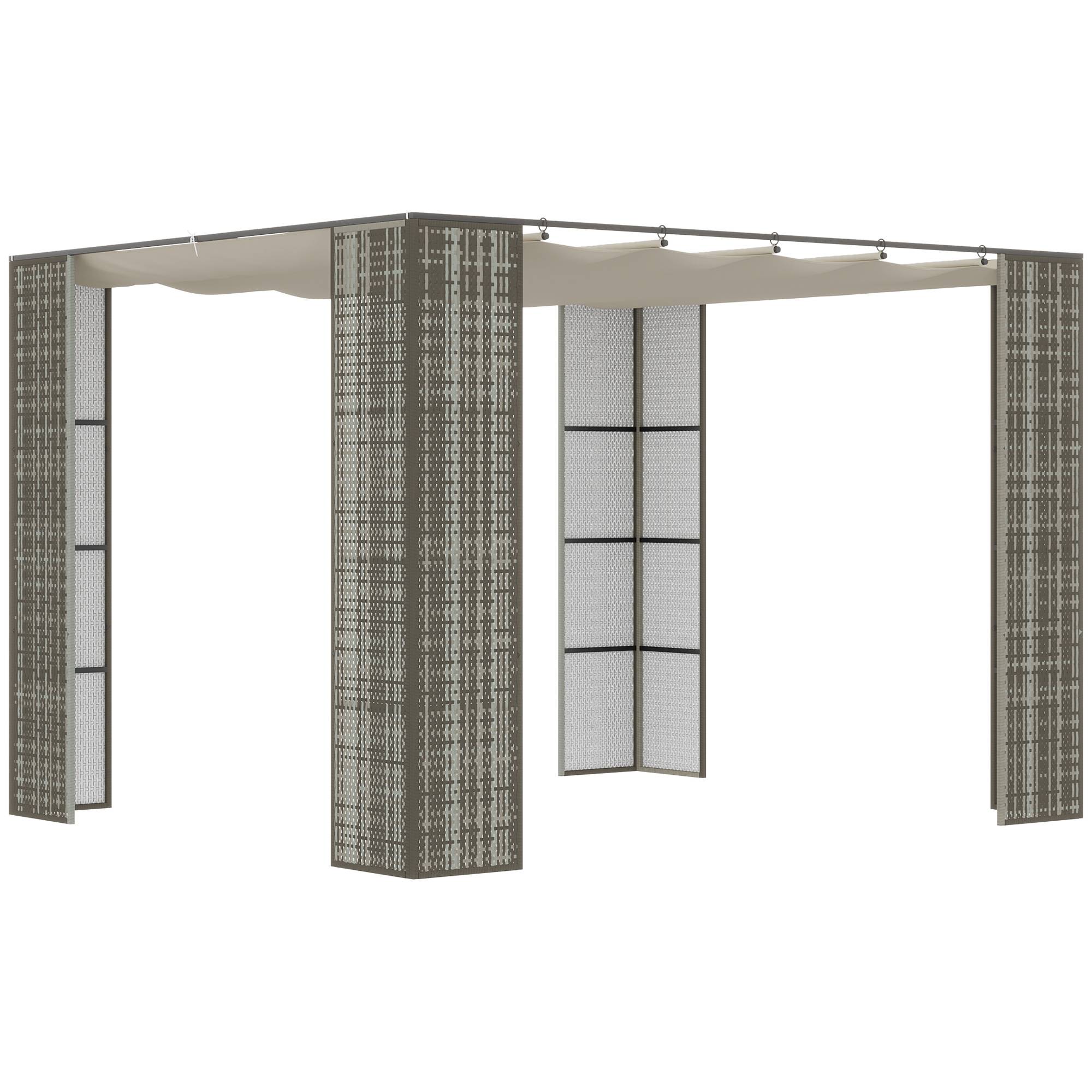 Outsunny - Pergola rétractable 3x3x2m toit coulissant toile polyester haute densité, métal époxy anticorrosion, résine tressée PP gris et crème - Outsunny - Image 1